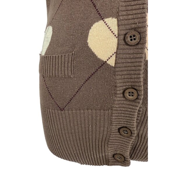 Vintage Y2K Heritage 1981 Casual Brown Heart Pattern Knit Sweater Tank Top Vest - Picture 3 of 10